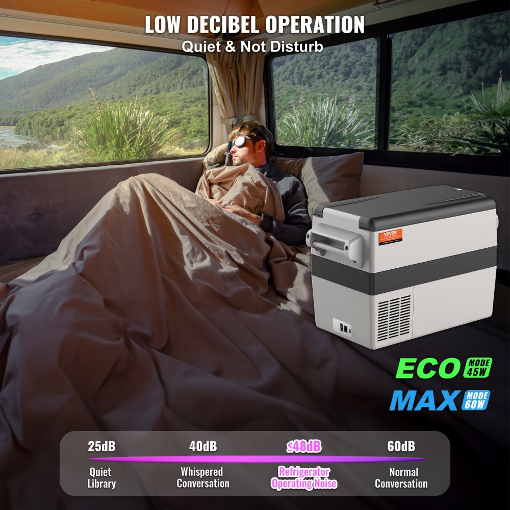 VEVOR Refrigerador para Auto Refrigerador para Auto de 12 Voltios Congelador Portátil de Doble Zona de 42 L Rango Ajustable de -4~50 ℉ Enfriador de Compresor de 12/24 V CC y 100-240 V CA para Camping