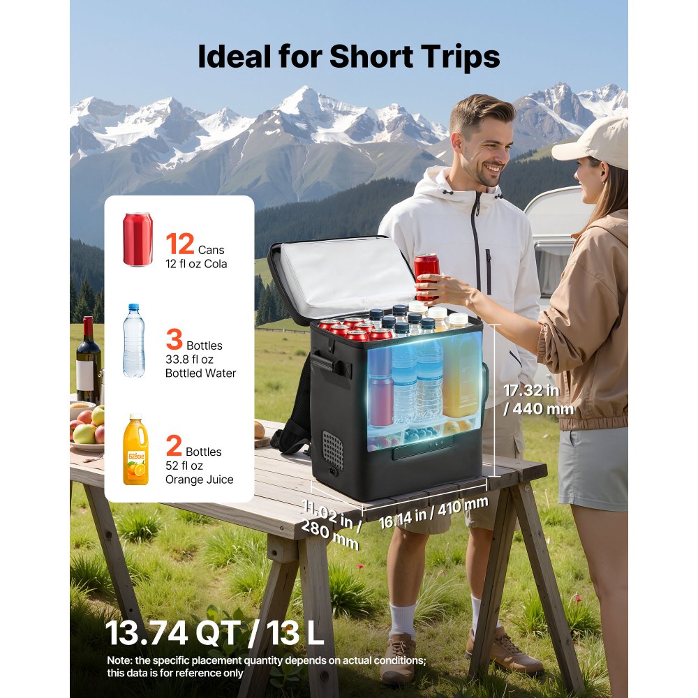 VEVOR Nevera Portátil para Coche 13 L, Zona Única, Refrigerador para Coche con Compresor 12/24 V CC, Temperatura Ajustable de -6 °C a 10 °C, para Camiones, Furgonetas, Autocaravanas, Camping, Viajes