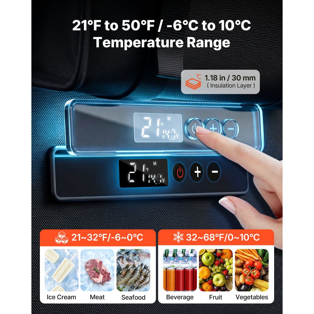 VEVOR Nevera Portátil para Coche 13 L, Zona Única, Refrigerador para Coche con Compresor 12/24 V CC, Temperatura Ajustable de -6 °C a 10 °C, para Camiones, Furgonetas, Autocaravanas, Camping, Viajes