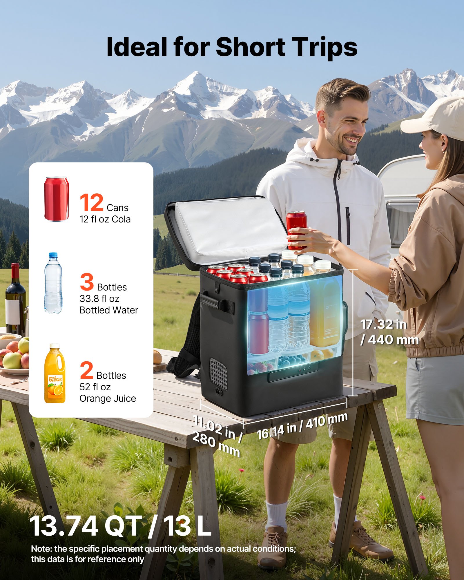 VEVOR Nevera Portátil para Coche 13 L, Zona Única, Refrigerador para Coche con Compresor 12/24 V CC, Temperatura Ajustable de -6 °C a 10 °C, para Camiones, Furgonetas, Autocaravanas, Camping, Viajes