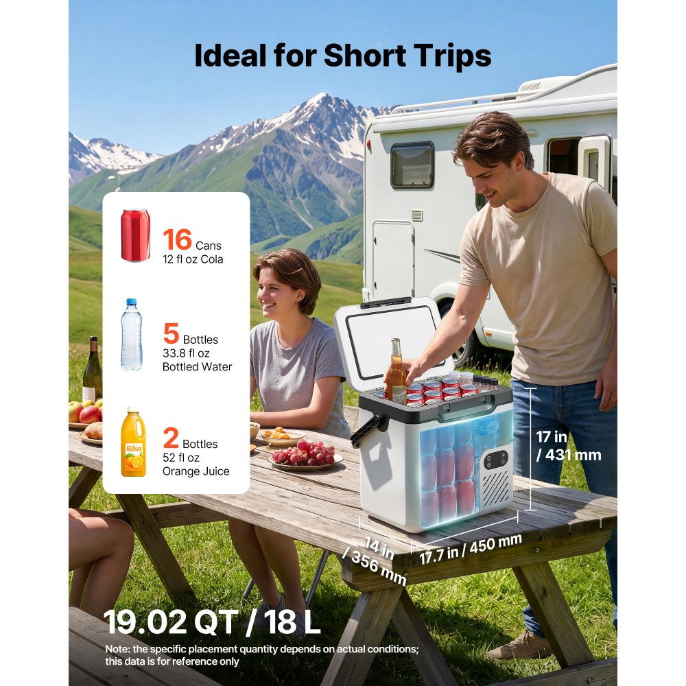 VEVOR Nevera Portátil para Coche 18 L, Zona Única, Refrigerador para Coche con Compresor 12/24 V CC 100-240 V CA, Temperatura Ajustable de -20 °C a 20 °C, para Camiones, Autocaravanas, Camping