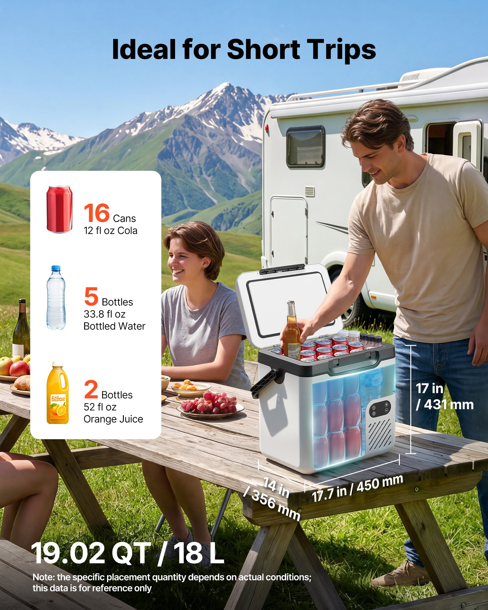 VEVOR Nevera Portátil para Coche 18 L, Zona Única, Refrigerador para Coche con Compresor 12/24 V CC 100-240 V CA, Temperatura Ajustable de -20 °C a 20 °C, para Camiones, Autocaravanas, Camping