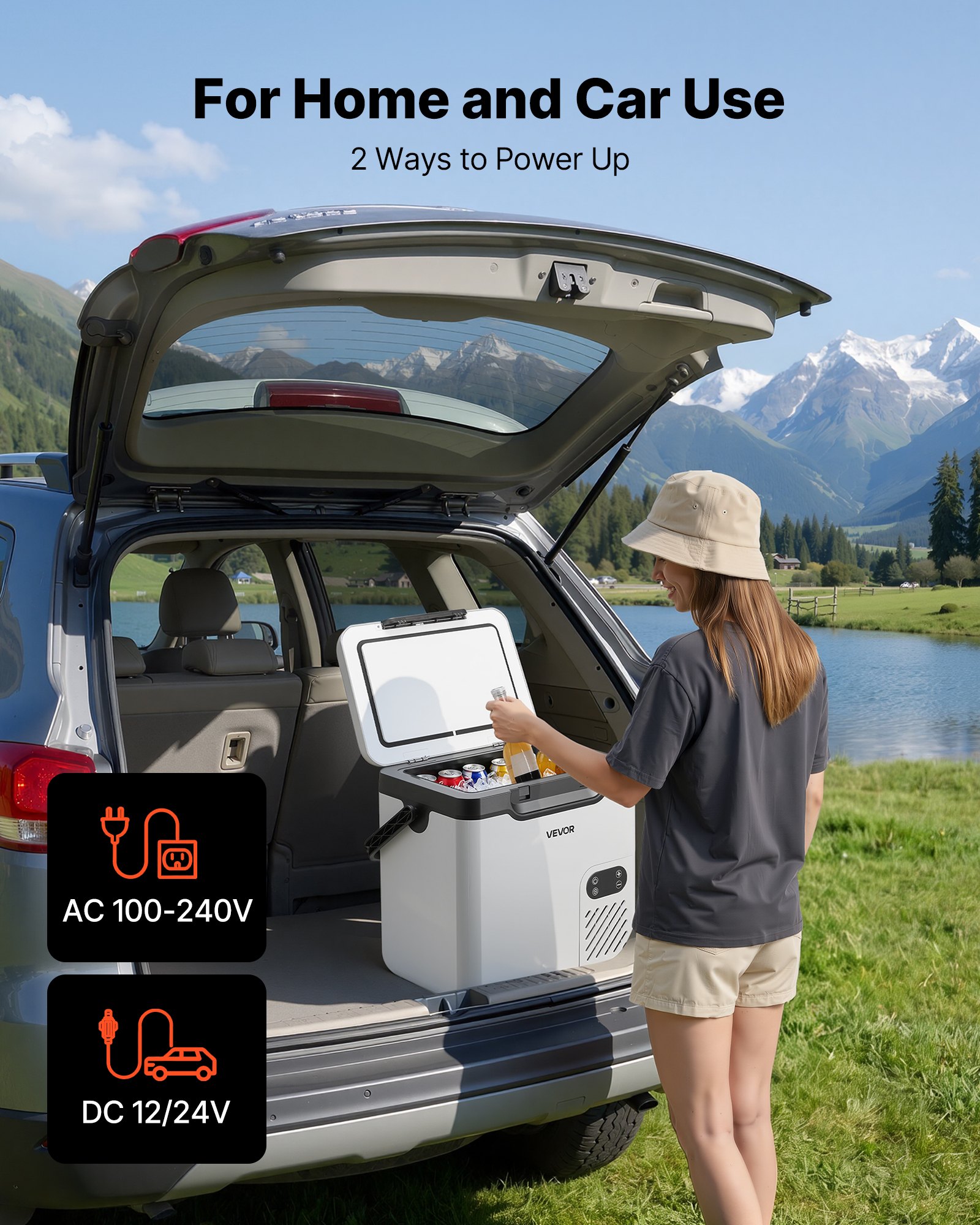 VEVOR Nevera Portátil para Coche 18 L, Zona Única, Refrigerador para Coche con Compresor 12/24 V CC 100-240 V CA, Temperatura Ajustable de -20 °C a 20 °C, para Camiones, Autocaravanas, Camping