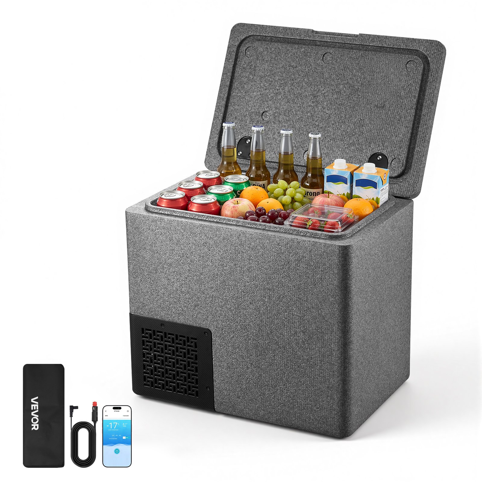 VEVOR Nevera Portátil para Coche 20 L, Zona Única, Refrigerador para Coche con Compresor 12/24 V CC, Temperatura Ajustable de -10 °C a 10 °C, para Autocaravanas, Furgonetas, Barcos, Camping, Viajes