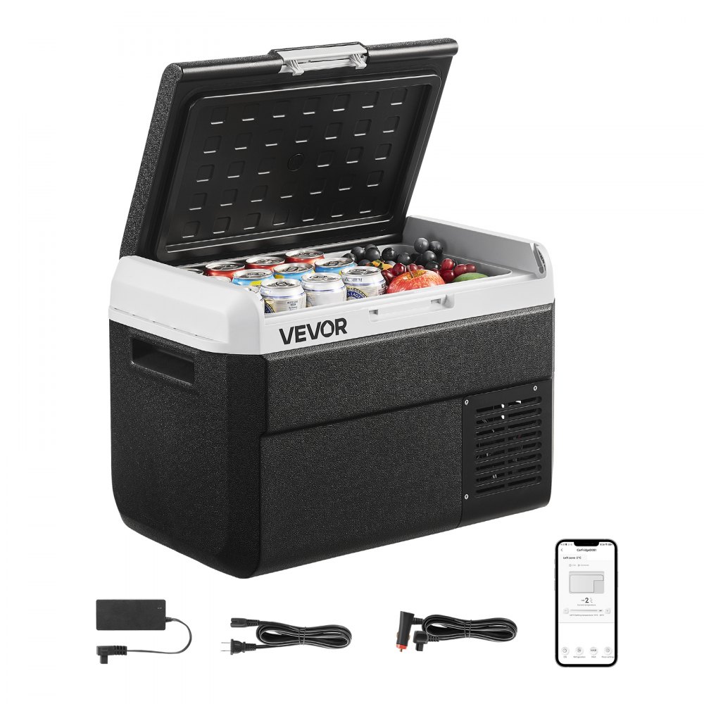 VEVOR Nevera Portátil para Coche 25 L, Zona Única, Refrigerador para Coche con Compresor 12/24 V CC y 100-240 V CA, Temperatura Ajustable de -20 °C a 20 °C, para Autocaravanas, Camping, Viajes