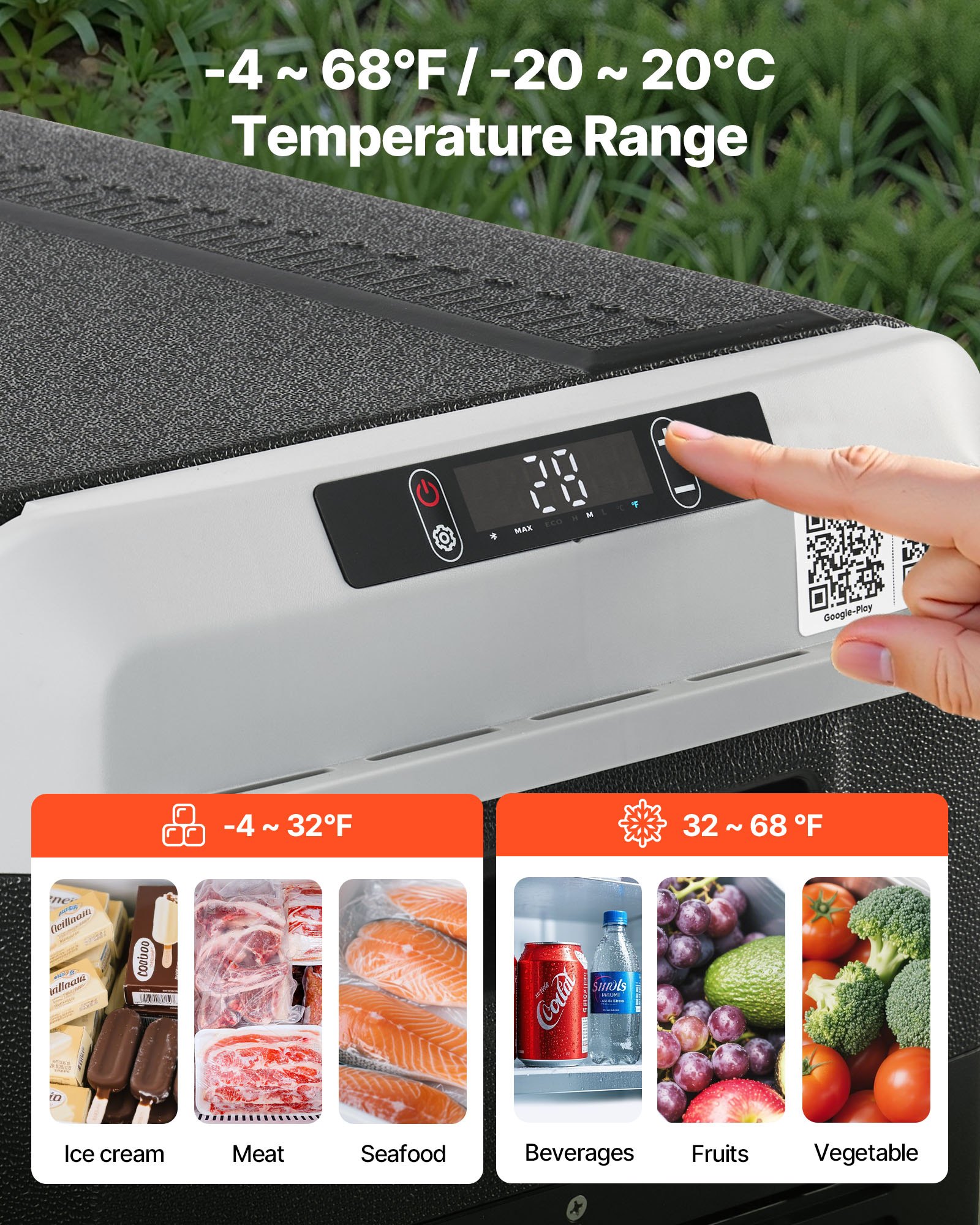 VEVOR Nevera Portátil para Coche 25 L, Zona Única, Refrigerador para Coche con Compresor 12/24 V CC y 100-240 V CA, Temperatura Ajustable de -20 °C a 20 °C, para Autocaravanas, Camping, Viajes