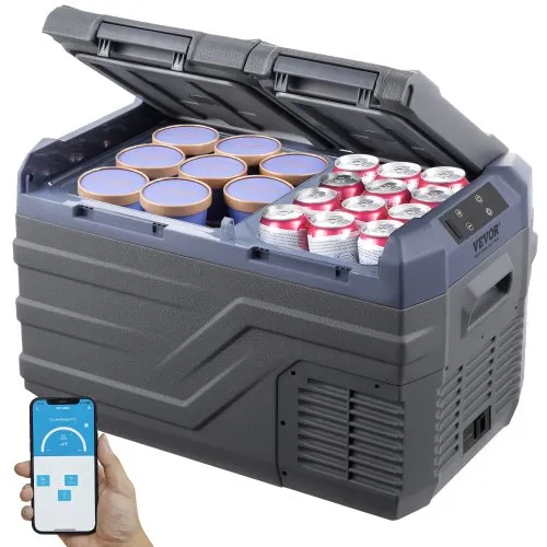 VEVOR Nevera de Compresión Portátil 25 L Mini Nevera para Coche 12/24V CC y 100-240V CA Caja Enfriadora de Doble Zona Temperatura Ajustable de -20°C a 20°C para Camión Barco Casa Camping