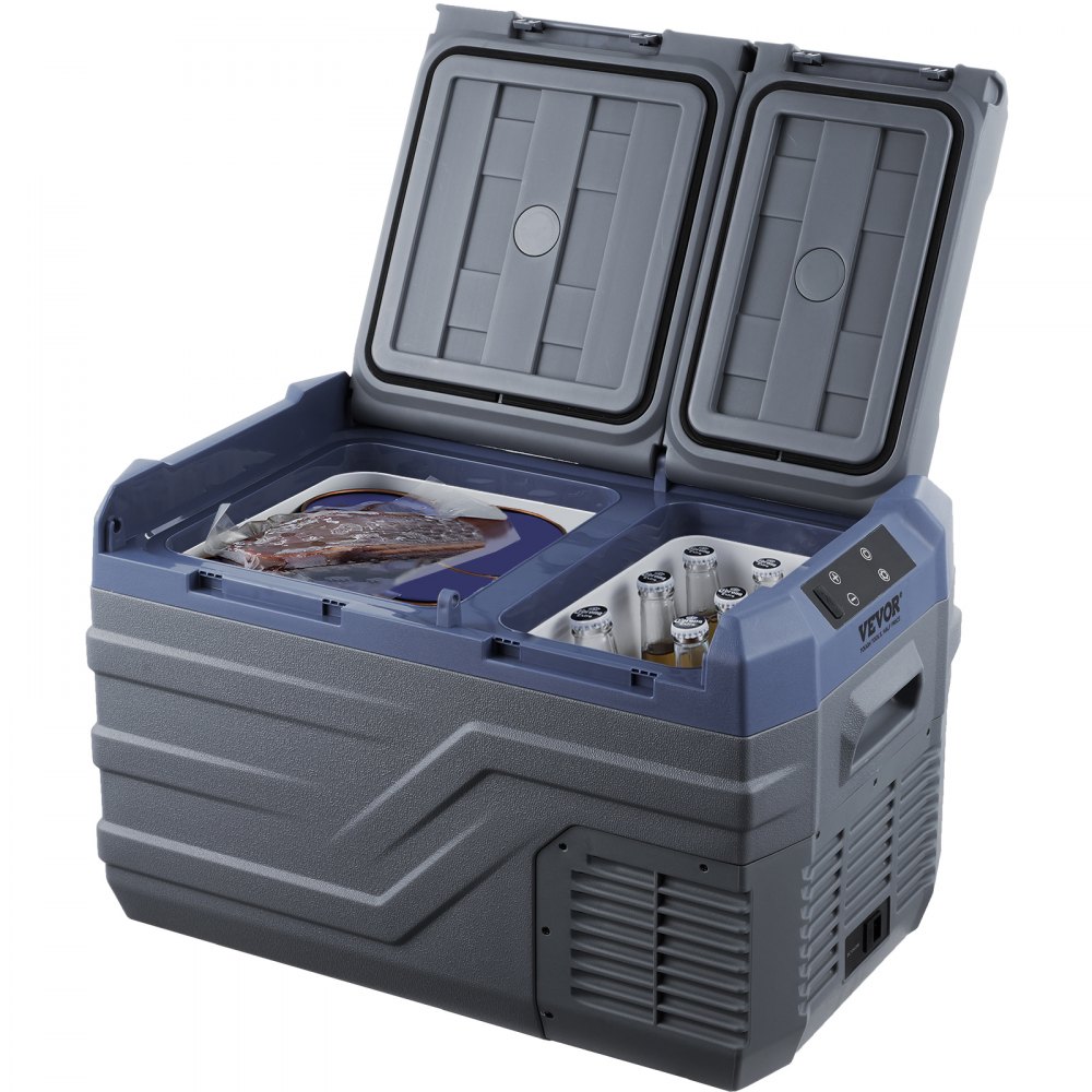 VEVOR Nevera de Compresión Portátil 25 L Mini Nevera para Coche 12/24V CC y 100-240V CA Caja Enfriadora de Doble Zona Temperatura Ajustable de -20°C a 20°C para Camión Barco Casa Camping