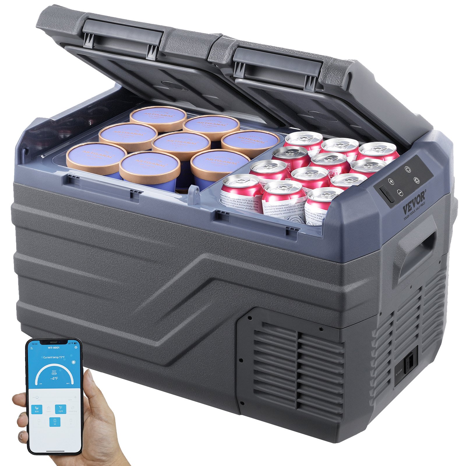 VEVOR Car Refrigerator, 25L Dual Zone Portable Freezer, 12 Volt Car Refrigerator, -4°-68° Adjustable Range, 12/24V DC and 100-240V AC Compressor Cooler for Outdoor Use, Camping, RV