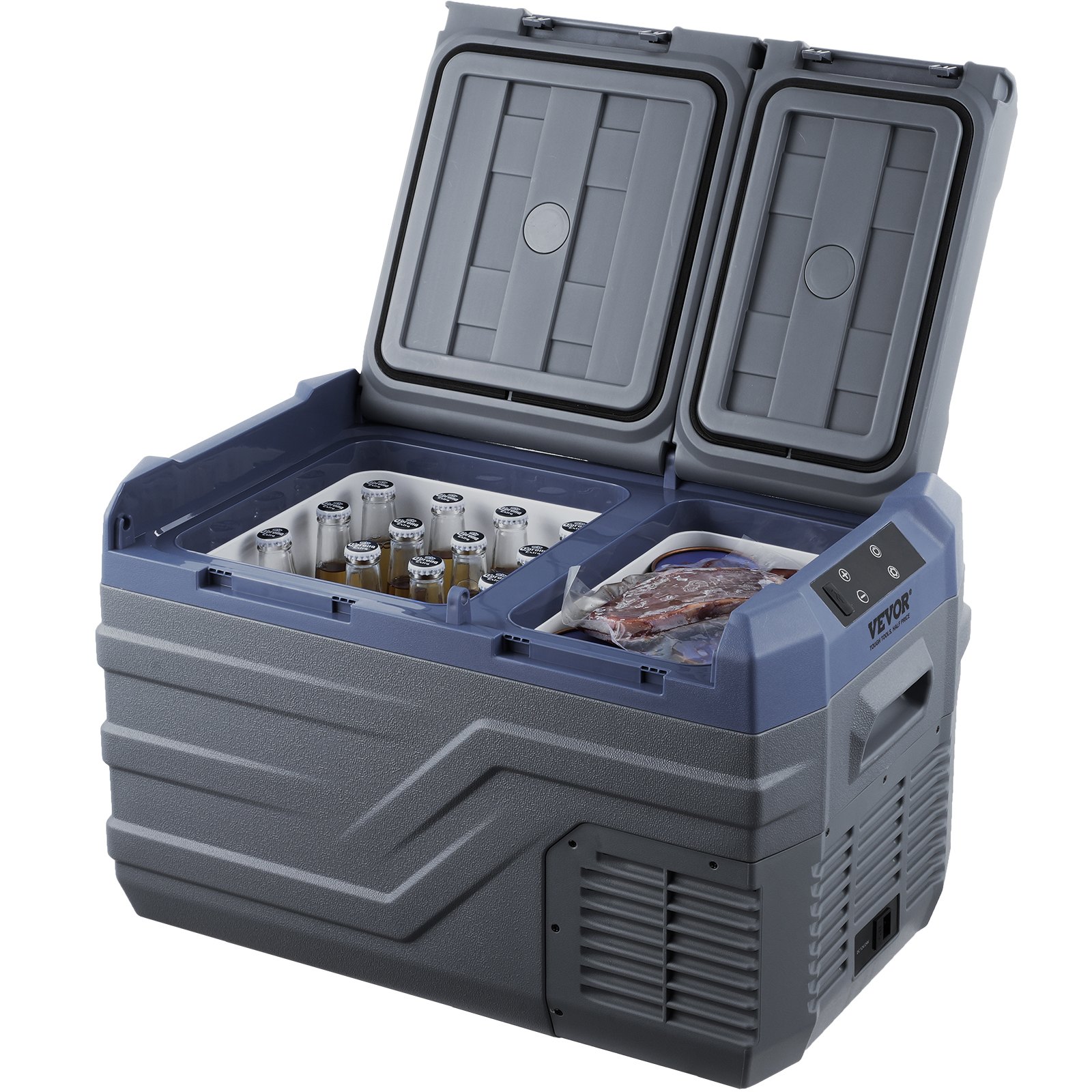 VEVOR Nevera de Compresión Portátil 25 L Mini Nevera para Coche de Doble Zona Temperatura Ajustable de -20 °C a 20 °C Nevera Portátil 12/24 V CC y 100-240 V CA para Camión, Barco, Casa, Camping