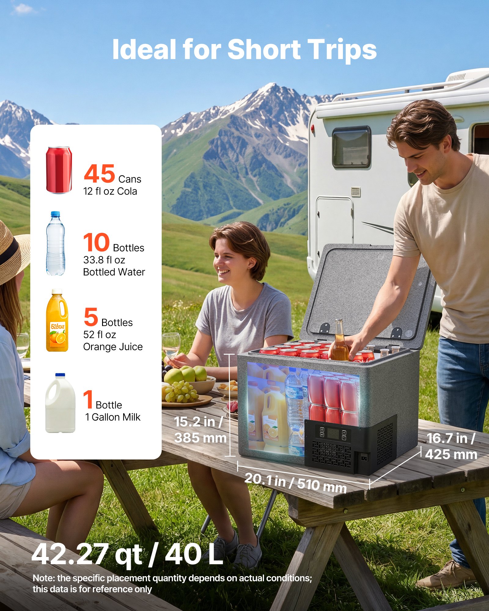 VEVOR Nevera Portátil para Coche 40 L, Zona Única, Refrigerador para Coche con Compresor 12/24 V CC, Temperatura Ajustable de -10 °C a 10 °C, para Autocaravanas, Furgonetas, Camping, Viajes, Barcos