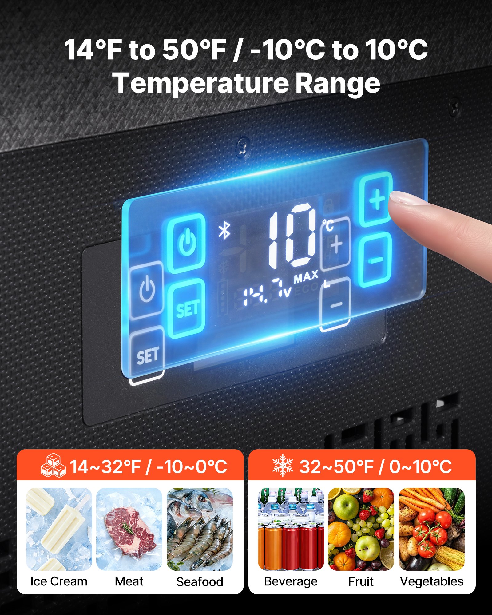 VEVOR Nevera Portátil para Coche 40 L, Zona Única, Refrigerador para Coche con Compresor 12/24 V CC, Temperatura Ajustable de -10 °C a 10 °C, para Autocaravanas, Furgonetas, Camping, Viajes, Barcos