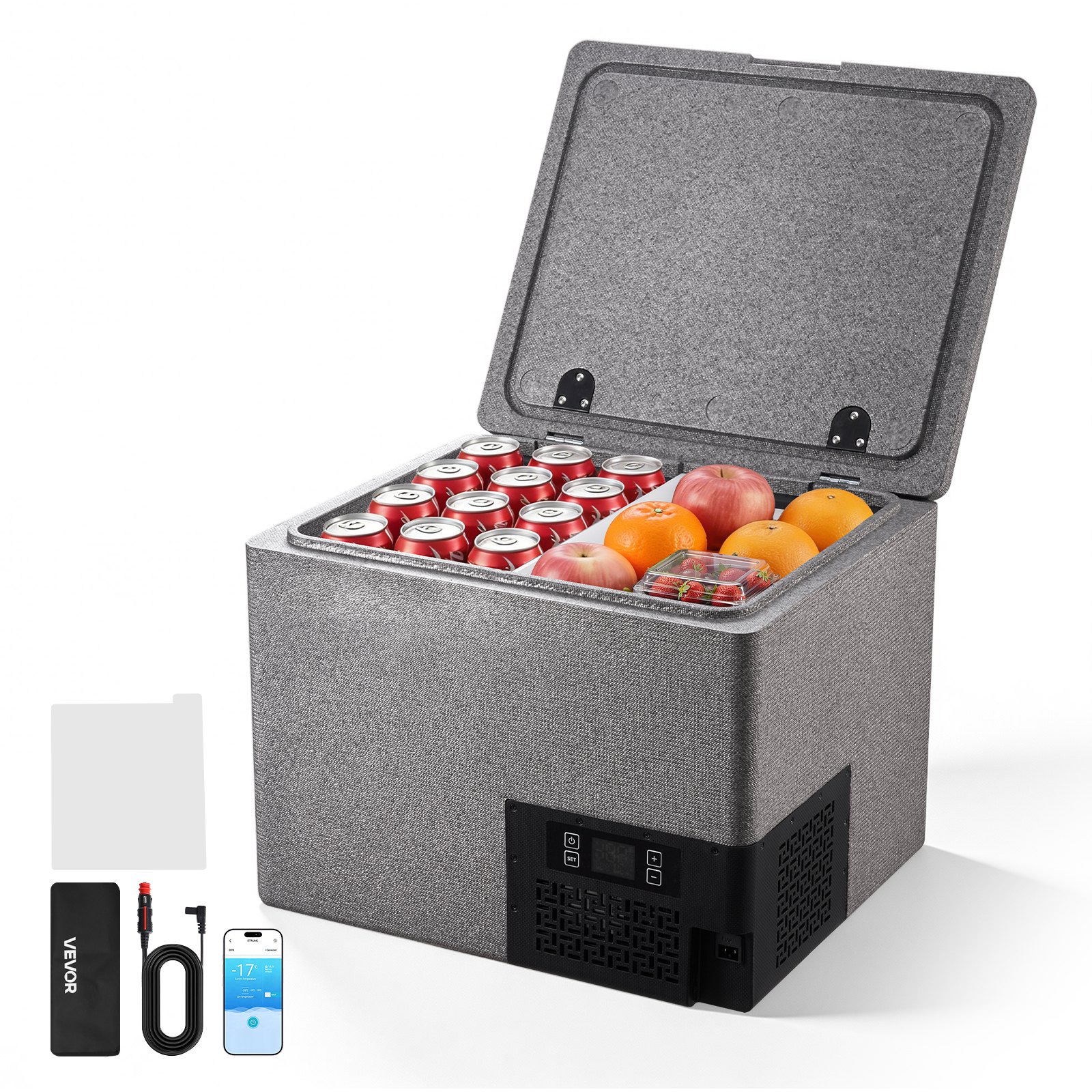 VEVOR Nevera Portátil para Coche 40 L, Zona Única, Refrigerador para Coche con Compresor 12/24 V CC, Temperatura Ajustable de -10 °C a 10 °C, para Autocaravanas, Furgonetas, Camping, Viajes, Barcos