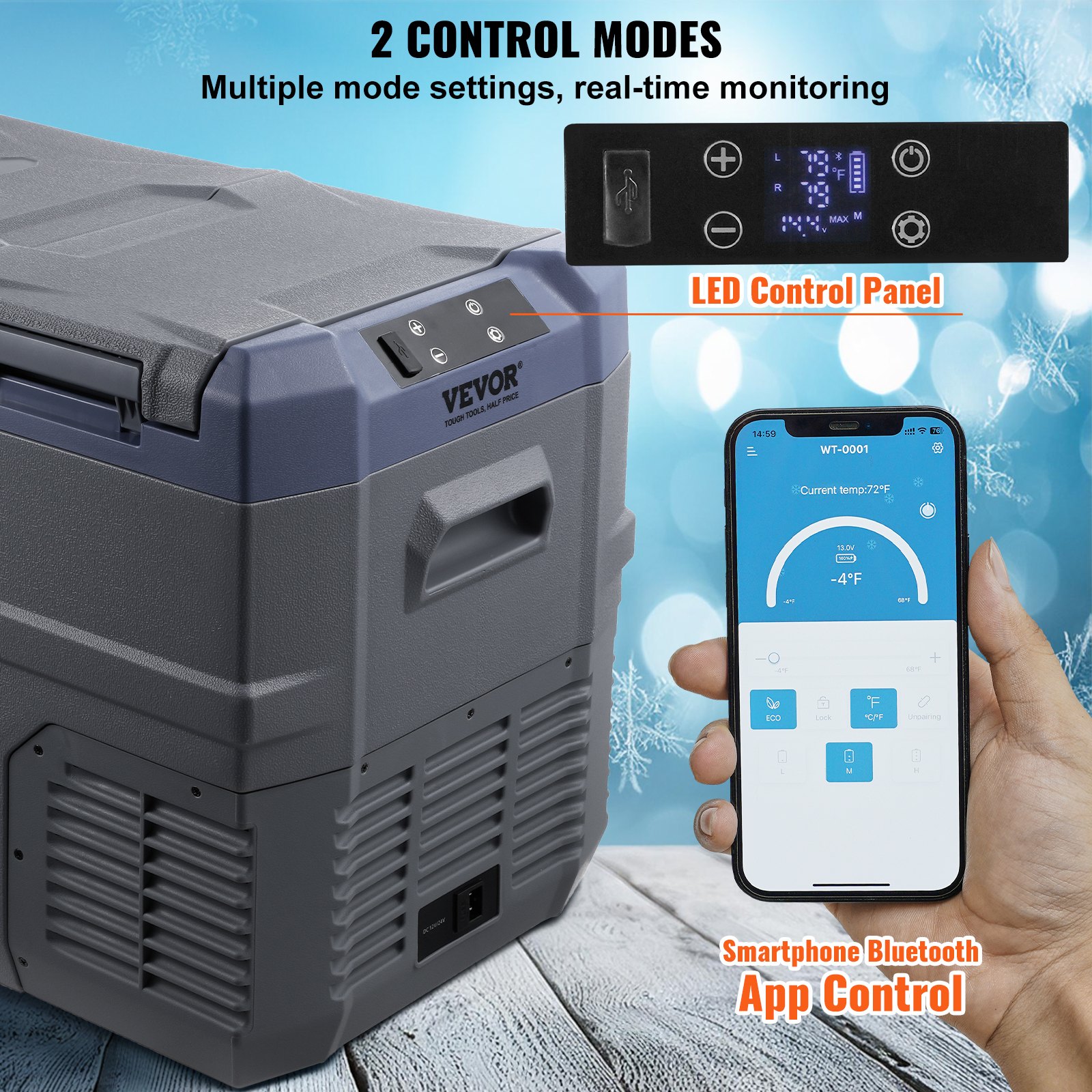 VEVOR Nevera de Compresión Portátil 32 L Mini Nevera para Coche de Doble Zona Temperatura Ajustable de -20 °C a 20 °C Nevera Portátil 12/24 V CC y 100-240 V CA para Camión, Barco, Casa, Camping