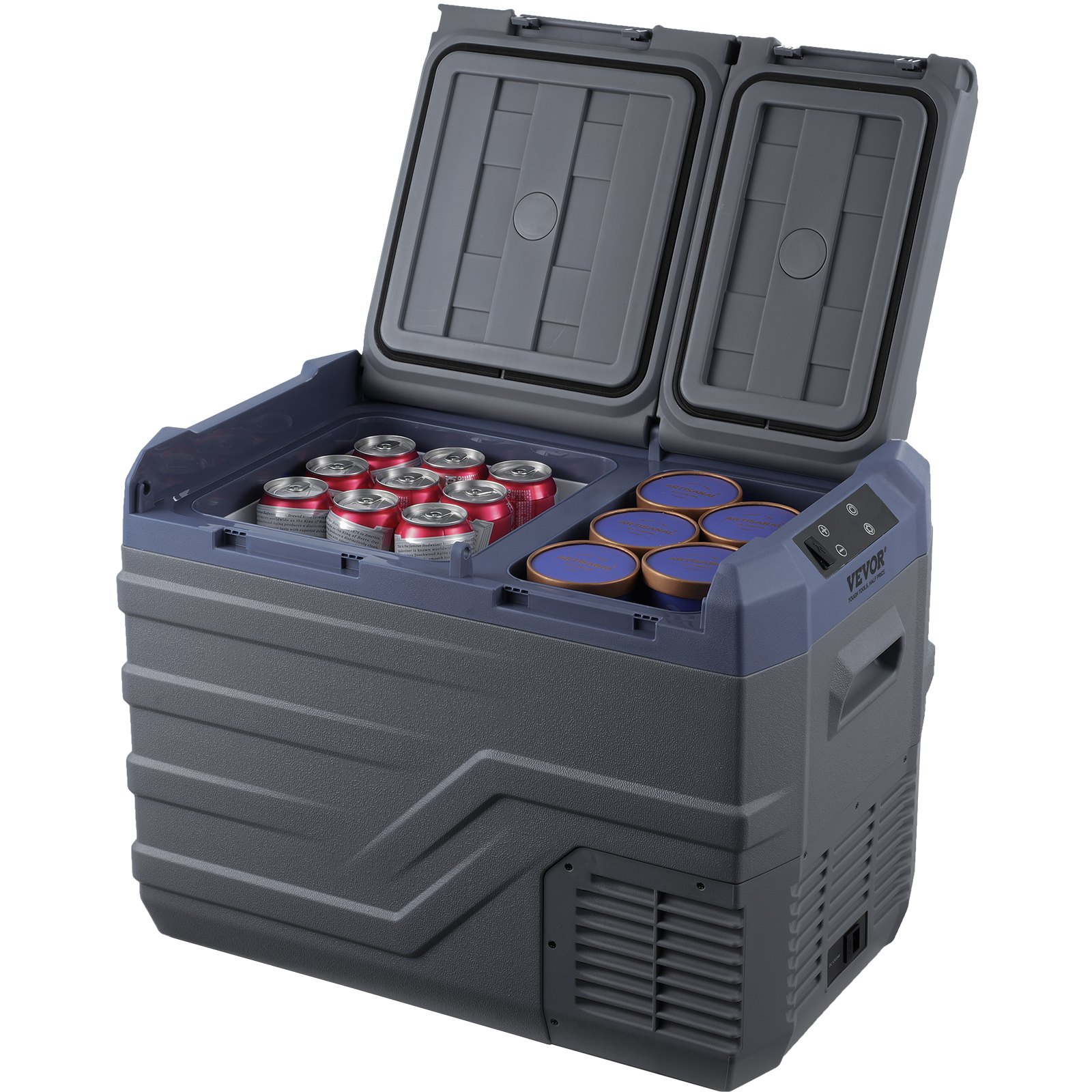 VEVOR Nevera de Compresión Portátil 32 L Mini Nevera para Coche de Doble Zona Temperatura Ajustable de -20 °C a 20 °C Nevera Portátil 12/24 V CC y 100-240 V CA para Camión, Barco, Casa, Camping
