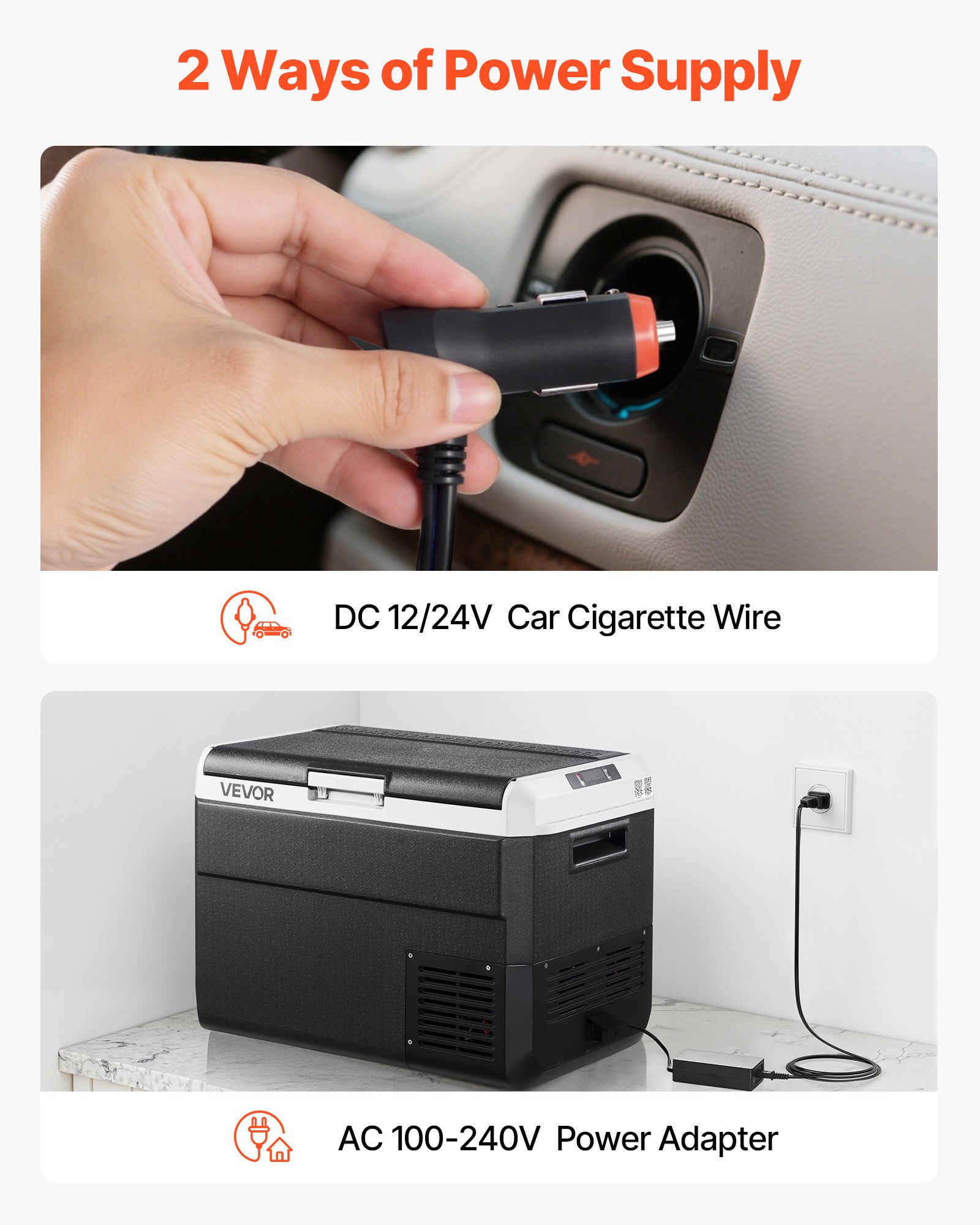 VEVOR Nevera Portátil para Coche 50 L, Zona Única, Refrigerador para Coche con Compresor 12/24 V CC y 100-240 V CA, Temperatura Ajustable de -20 °C a 20 °C, para Autocaravanas, Camping, Viajes
