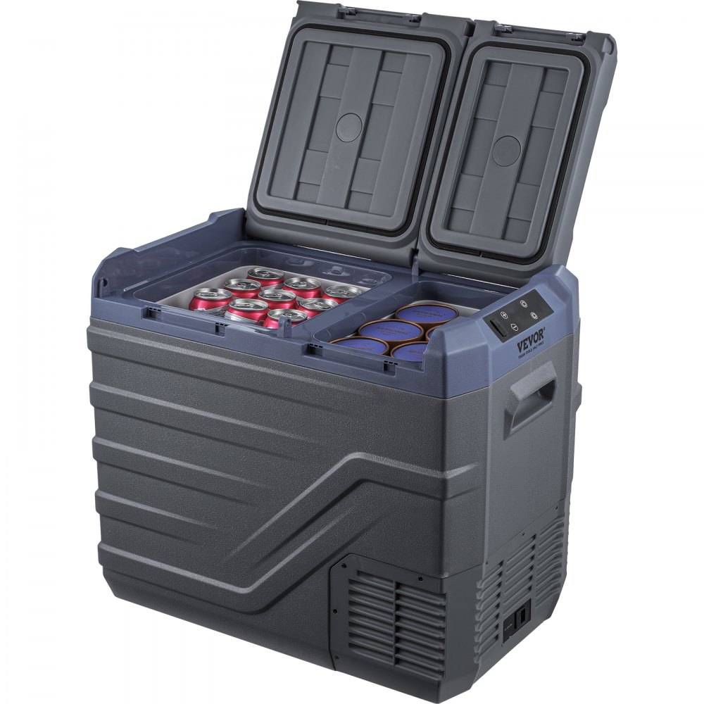 VEVOR Nevera de Compresión Portátil 40 L Mini Nevera para Coche de Doble Zona Temperatura Ajustable de -20 °C a 20 °C Nevera Portátil 12/24 V CC y 100-240 V CA para Camión, Barco, Casa, Camping