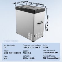 VEVOR Nevera de Compresión Portátil Mini Nevera 70 L Monozona para Camión Barco