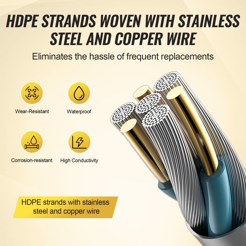 Alambre para cerca eléctrica VEVOR, alambre de polietileno portátil de 2625 pies y 800 m, 3/32" de diámetro, 9 hebras de metal mixtas para una conductividad confiable y resistencia a los rayos UV y al óxido, línea de cuerda para cercas para caballos, ganado y ganado