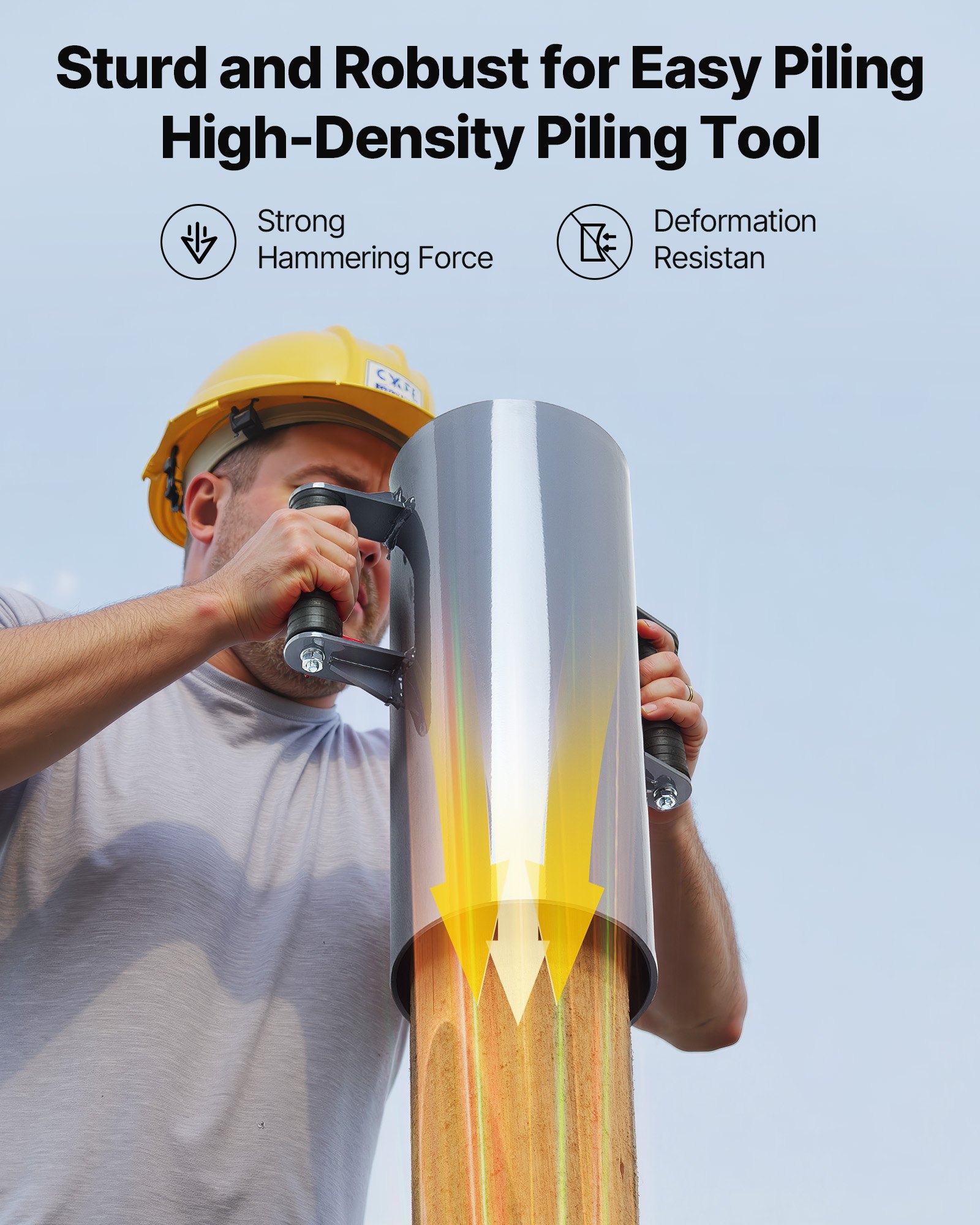 VEVOR Apisonador Manual para Postes de Cercas Resistente de Metal con Asas para Canal en U y Cercas de Madera, Compatible con Postes en T de hasta 15,5 cm de Diámetro Interior para Granjas, Jardines