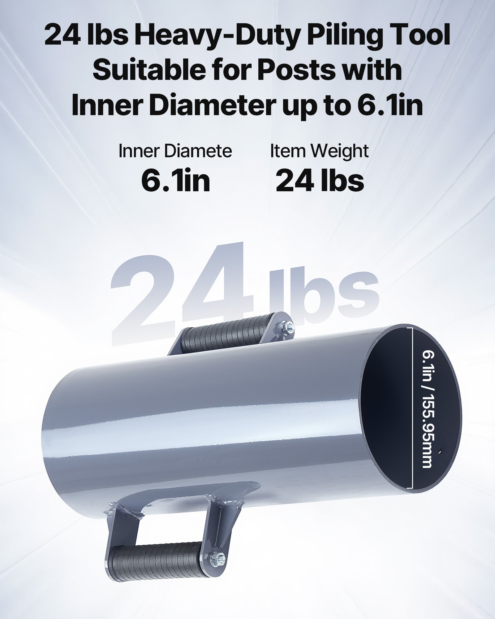 VEVOR Apisonador Manual para Postes de Cercas Resistente de Metal con Asas para Canal en U y Cercas de Madera, Compatible con Postes en T de hasta 15,5 cm de Diámetro Interior para Granjas, Jardines