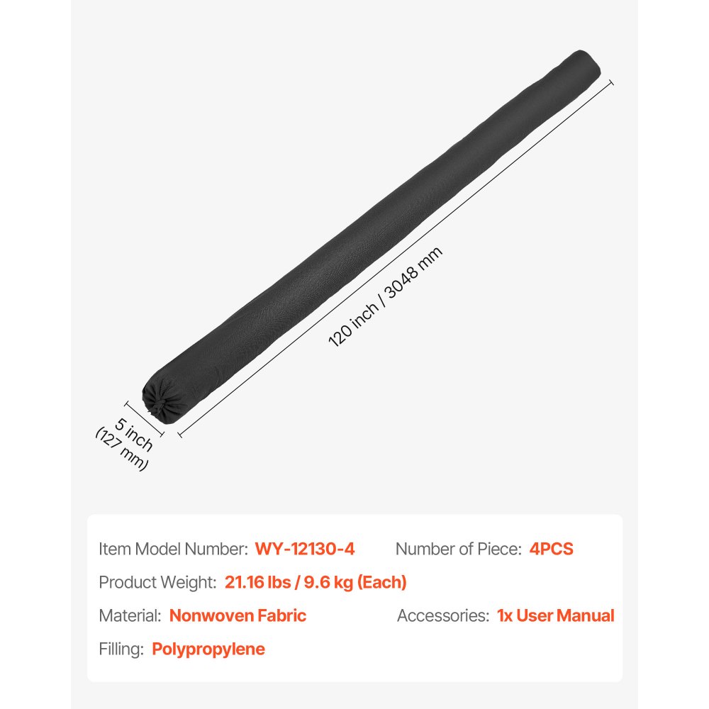 VEVOR 4 PCS Calcetines Filtrantes de Sedimentos, Φ127 mm x 3048 mm Calcetines de Control de Erosión con Relleno de Polipropileno para Gestión de Aguas Pluviales y Protección del Drenaje, Negro