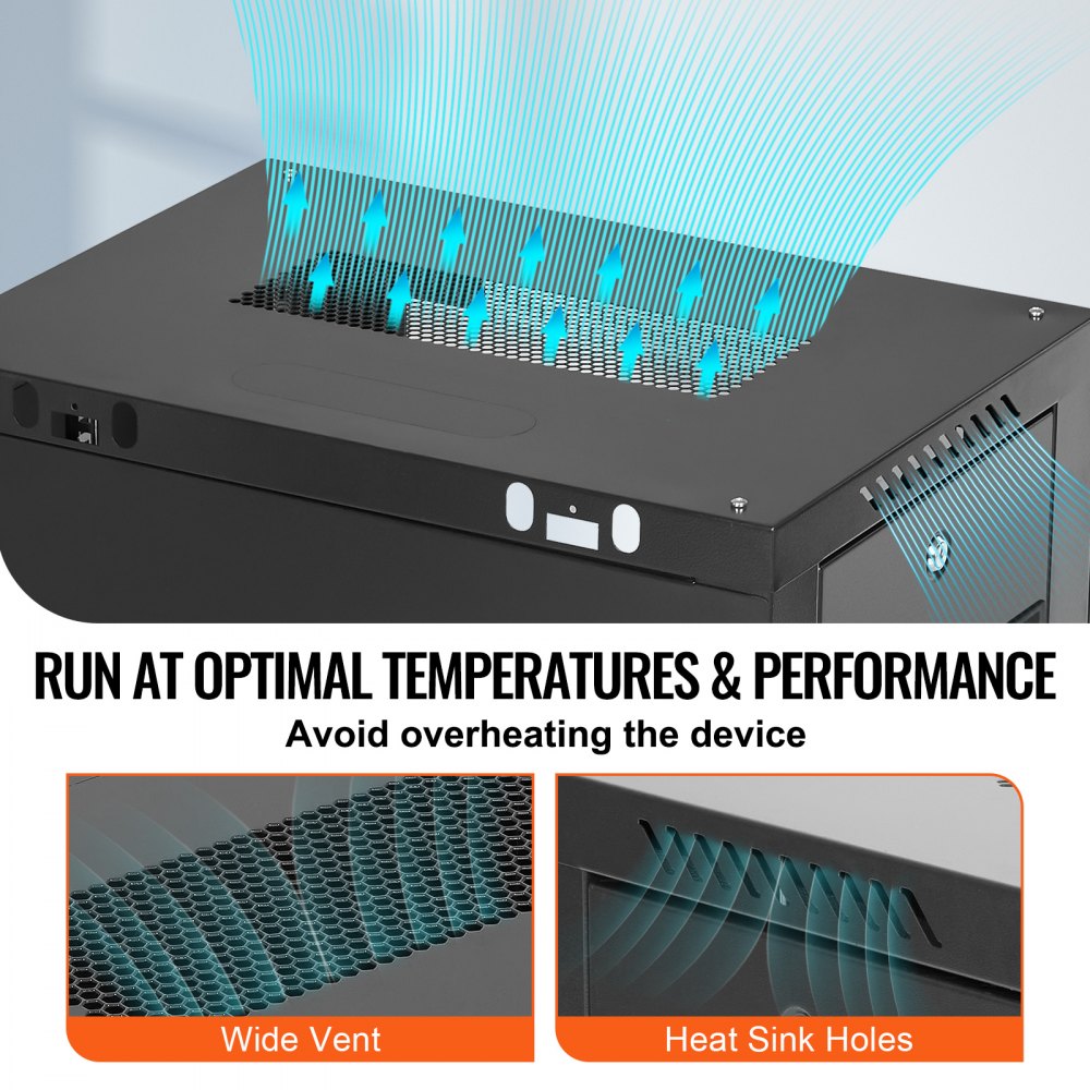 VEVOR 15U Wall-Mounted Server Cabinet, 500 lbs Max. Floor Load Capacity, Network Rack Enclosure with Casters, Lockable Tempered Glass Door, Q235 Carbon Steel for IT Equipment and A/V Devices