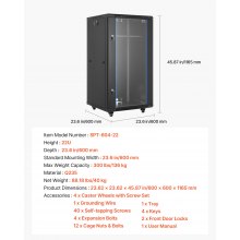 VEVOR Gabinete de Red de Pared de 22U, 600 mm de Profundidad, con Puerta de Vidrio Templado con Cerradura y Paneles Laterales, Carga de 136 kg para Equipos de IT y Dispositivos Audiovisuales