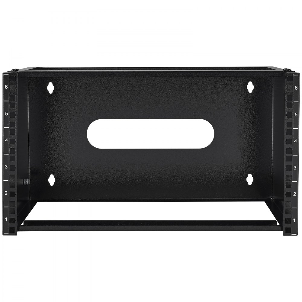 VEVOR 6U wall-mount network rack, 14 in./355.6 mm deep, 50 lbs/22.68 kg maximum weight capacity. 19 in./482.6 mm wall-mount server rack with cage nuts for slim server IT equipment and network switches.