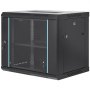 VEVOR 9U wall-mounted network server cabinet, 14.8 inches deep, server rack enclosure, approx. 91kg. Floor-mounted load capacity, with lockable glass door side panels, for IT equipment and A/V equipment.
