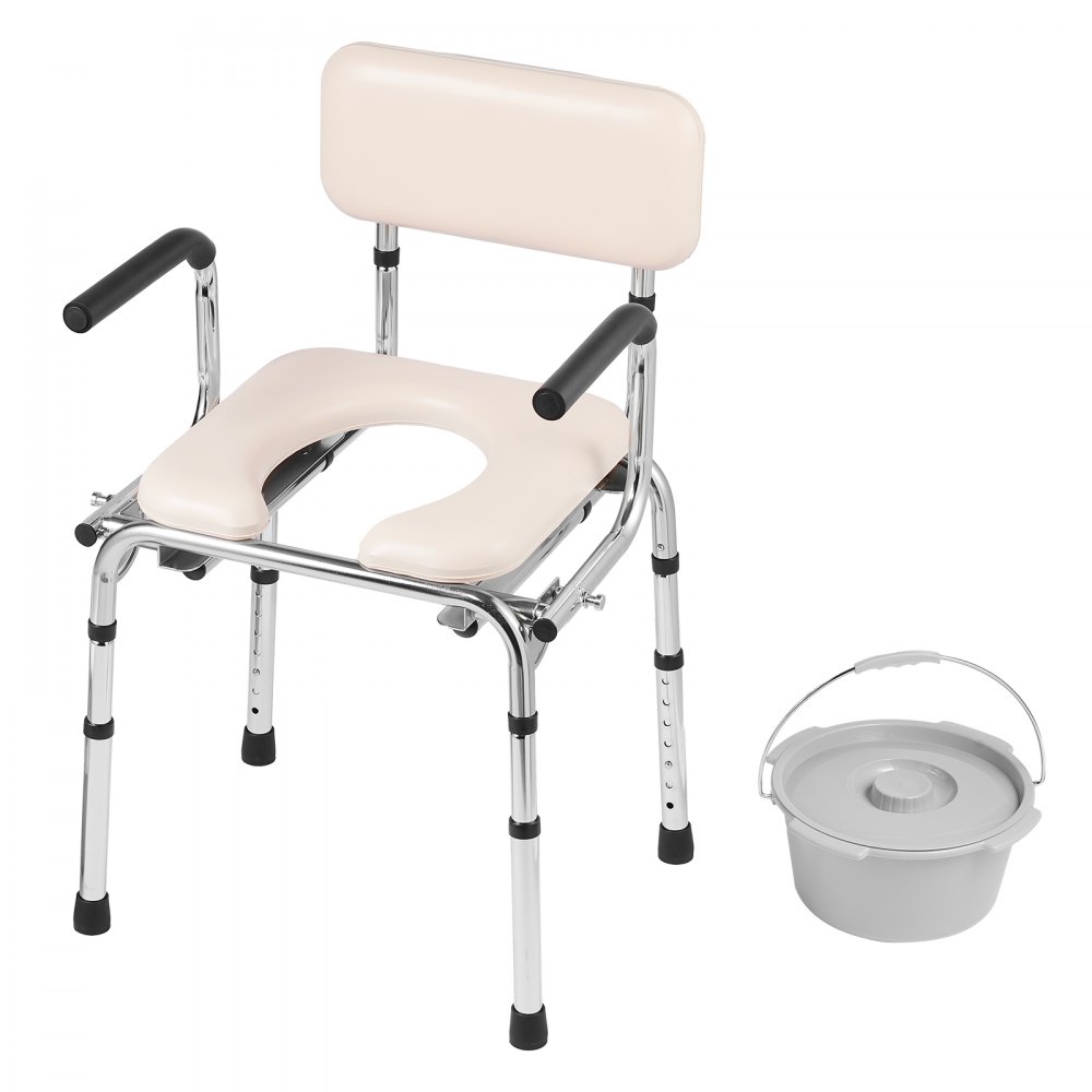 VEVOR Silla Cómoda Junto a la Cama con Asiento Acolchado, Brazos Abatibles, Altura Ajustable de 7 Niveles, Cubo Extraíble de 5,8 L, Capacidad de 158,8 kg, Inodoro Portátil para Adultos Mayores