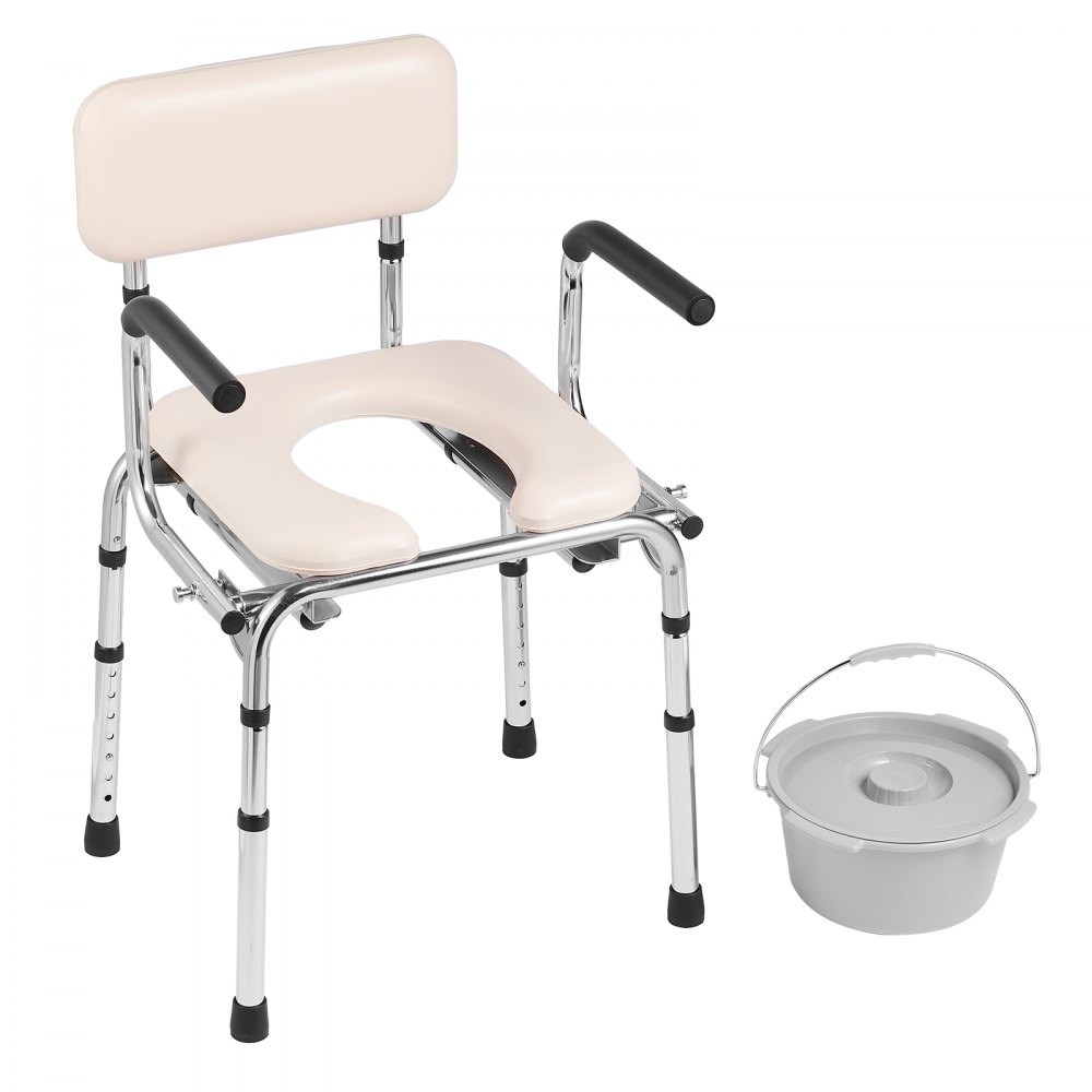 VEVOR Silla Cómoda Junto a la Cama con Asiento Acolchado, Brazos Abatibles, Altura Ajustable de 7 Niveles, Cubo Extraíble de 5,8 L, Capacidad de 158,8 kg, Inodoro Portátil para Adultos Mayores
