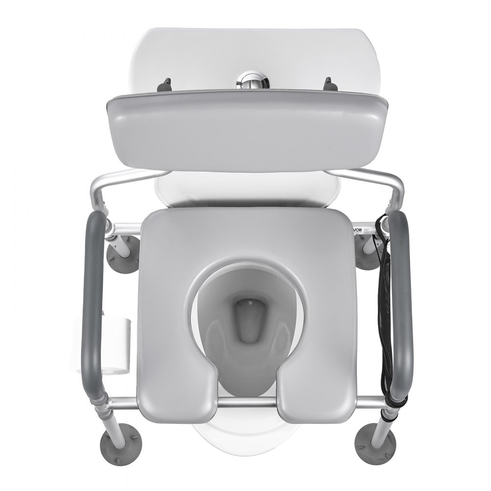 VEVOR Bedside Commode Chair, 227 kg Capacity, 4-in-1 Portable Toilet and Raised Toilet Seat with Padded Seat & Backrest, Detachable 5L Bucket, Adjustable Height & Width Adult Potty Chair for Seniors