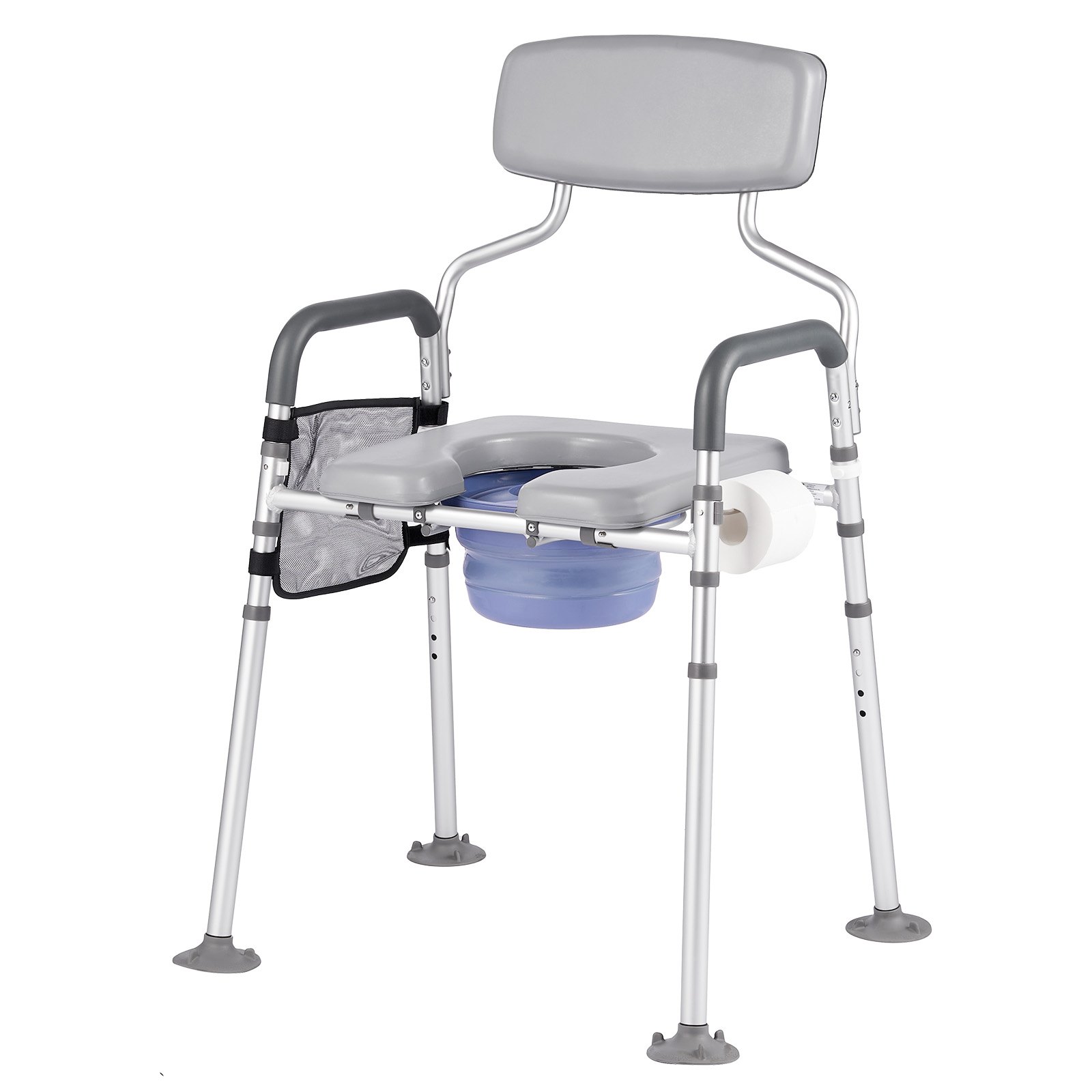 VEVOR Bedside Commode Chair, 227 kg Capacity, 4-in-1 Portable Toilet and Raised Toilet Seat with Padded Seat & Backrest, Detachable 5L Bucket, Adjustable Height & Width Adult Potty Chair for Seniors