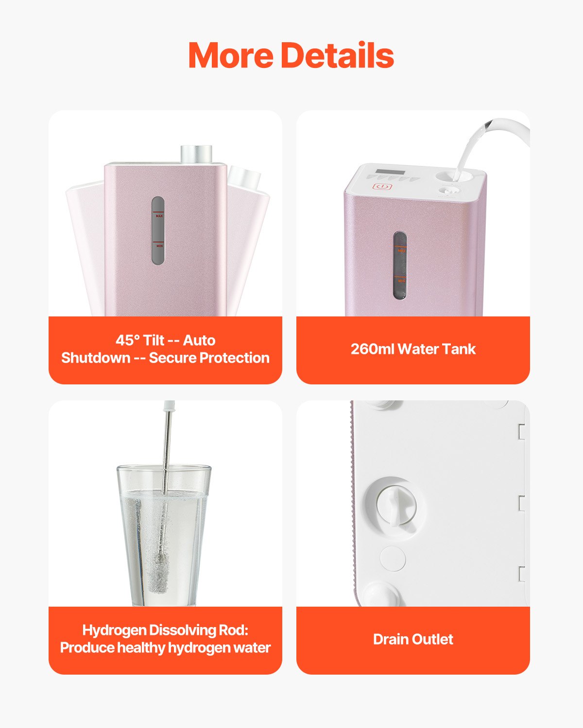 VEVOR Hydrogen Inhalation Device, 99.99% High Purity Hydrogen Inhaler, HO-Separated 180 ml/min (120 H+60 O) with Two Connections, Hydrogen-Rich Water Generator for On-the-Go