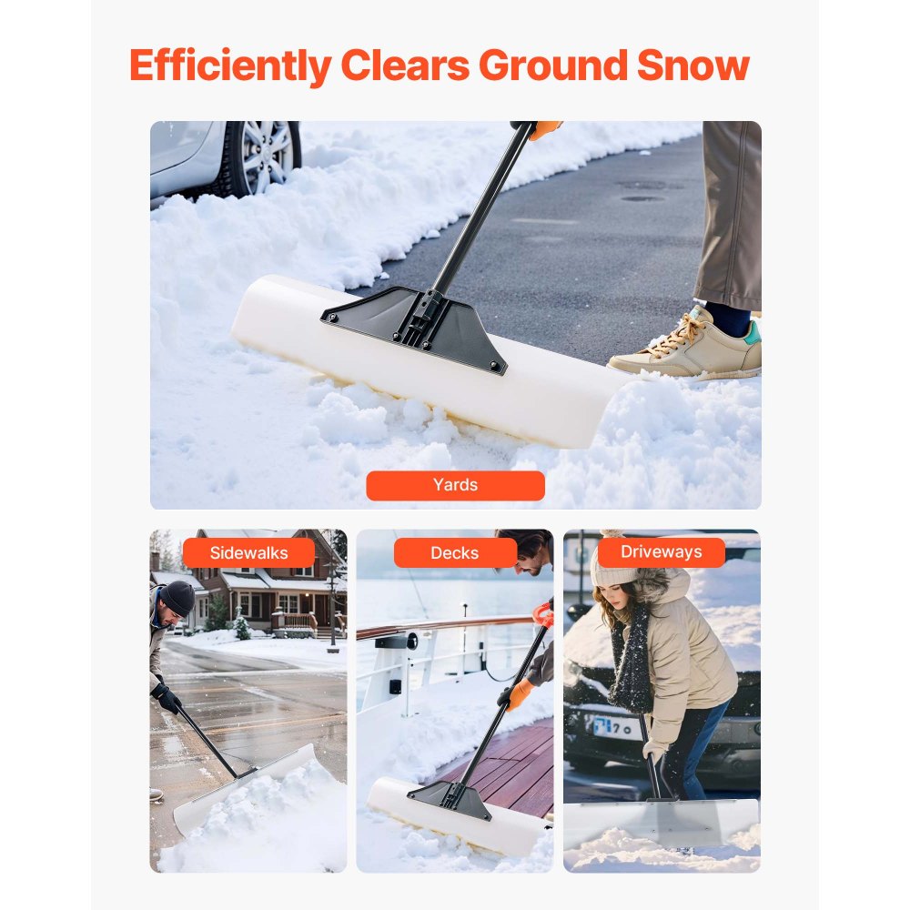 VEVOR Snow Pusher Shovel, 91.5 cm Outdoor Snowplow Shovel with Ergonomic Grip, HDPE Plastic Blade, Winter Shovels with Segmented Handle, Metal Edged Strip, Portable Snow Removal Tool for Driveway Garden