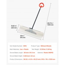 VEVOR Pala Quitanieves de 91,5 cm con Agarre Ergonómico, Hoja de Plástico HDPE, Mango Segmentado para Invierno y Borde Metálico, Herramienta Portátil para Quitar Nieve en Carreteras y Jardines