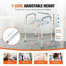 VEVOR Silla con orinal, cómoda con asiento acolchado y reposabrazos, altura ajustable en 7 niveles, cubo extraíble de 5,8 L, fácil de montar, capacidad de 158 kg, para adultos y personas mayores