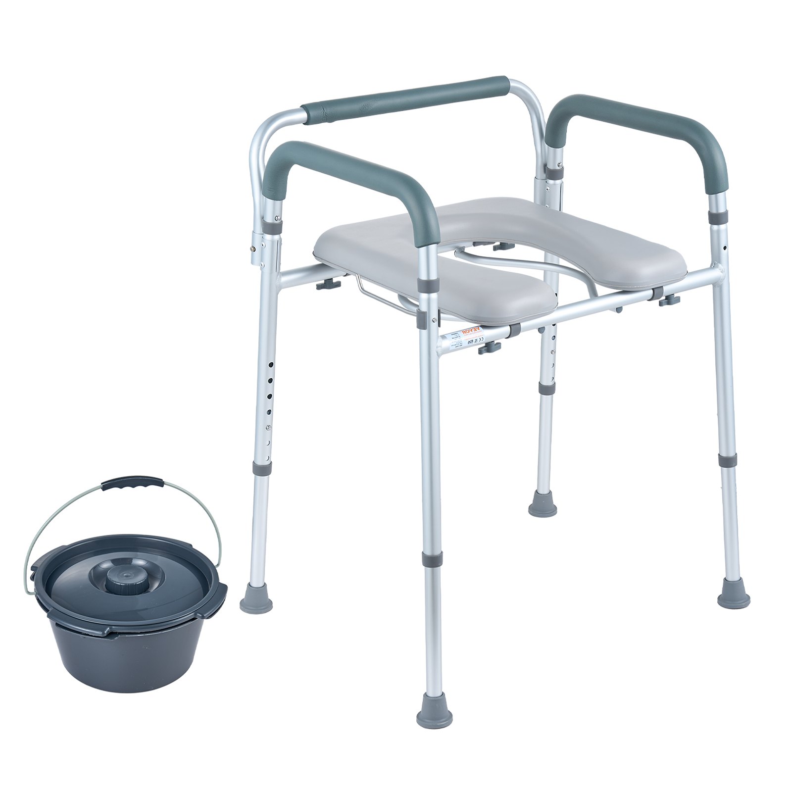 VEVOR Silla con orinal, cómoda con asiento acolchado y reposabrazos, altura ajustable en 7 niveles, cubo extraíble de 5,8 L, fácil de montar, capacidad de 158 kg, para adultos y personas mayores