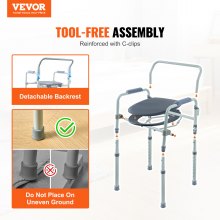 VEVOR Silla con Orinal Junto a Cama con Asiento de Inodoro Más Ancho, Altura Ajustable 7 Niveles, Cubo Extraíble de 5,8 L, Fácil de Montar, Capacidad de 158,8 kg, para Adultos y Personas Mayores