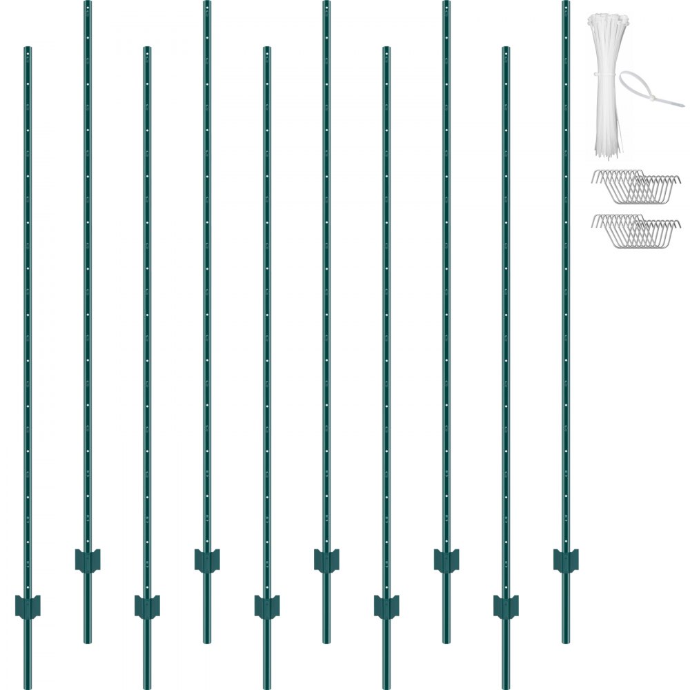 VEVOR Postes Metálicos para Valla 10 Piezas Postes de Cerca 213,36 cm, Verde