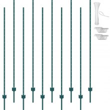 VEVOR Postes Metálicos para Valla 10 Piezas Postes de Cerca 213,36 cm, Verde