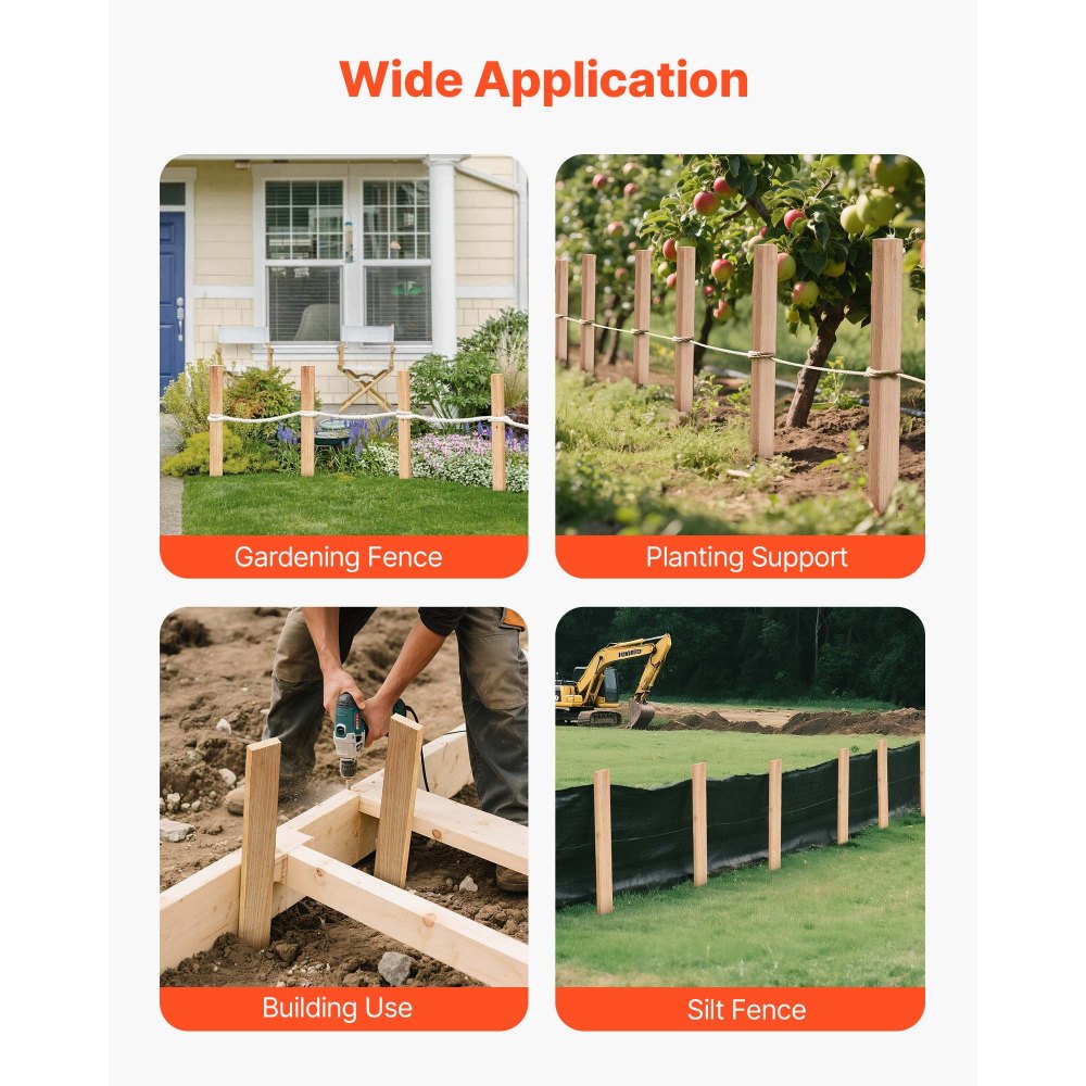 VEVOR Wooden Garden Stakes, 25 Pcs 12.7×38.1×609.6 mm Survey Grading Stakes, Garden Ground Stake with Sharp Point, Fir Wood Plant Support Stake, Sign Posts for Silt Fence Yard Boundaries Baselines