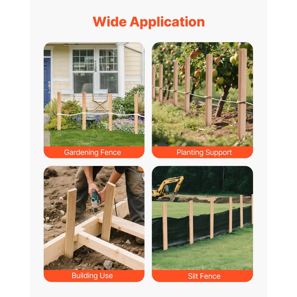 VEVOR Postes de Madera para Valla de Jardín, 25 Piezas, Postes de Madera de 12,7 x 38,1 x 914,4 mm con Púas, Estacas de Señalización para Cercas de Sedimentos, Límites de Patios y Líneas de Base