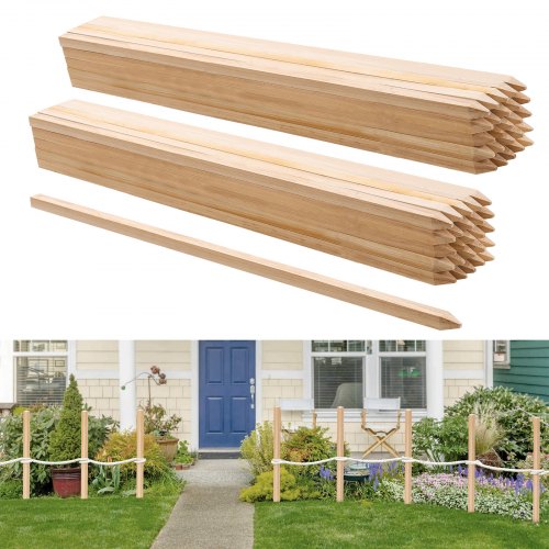 VEVOR Postes de Madera para Valla de Jardín, 50 Piezas, Postes de Madera de 19,05 x 19,05 x 914,4 mm con Púas, Postes de Señalización para Cercas de Sedimentos, Límites de Patios y Líneas de Base