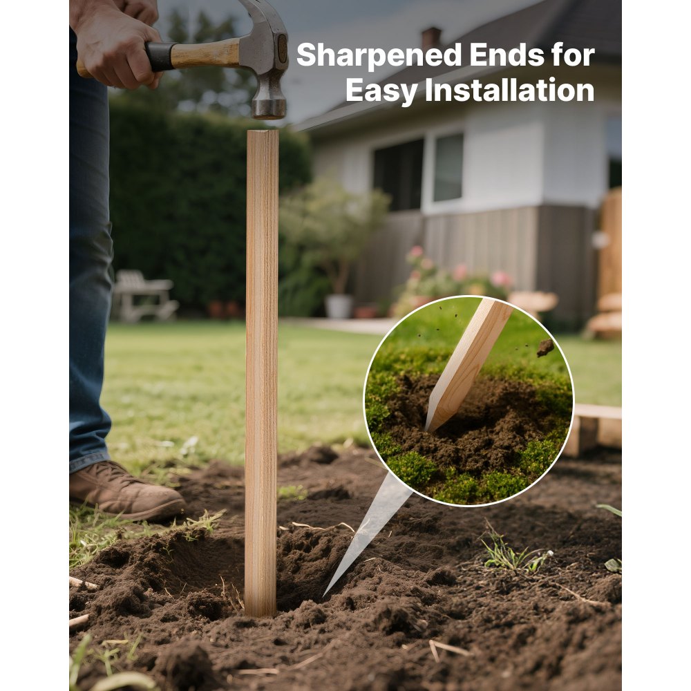 VEVOR Wooden Garden Stakes, 25 Pcs 19.05×19.05×1219.2 mm Survey Grading Stakes, Garden Ground Stake with Sharp Point, Fir Wood Plant Support Stake, Sign Posts for Silt Fence Yard Boundary Baselines