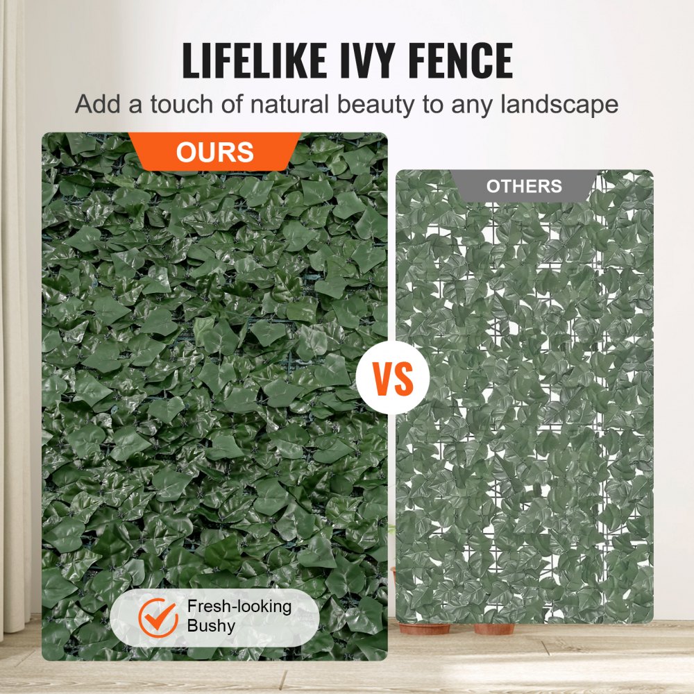 VEVOR Valla de Privacidad de Hiedra, 1830 x 2440 mm, Pantalla de Pared Verde Artificial, Valla de Hiedra Verde con Respaldo de Tela de Malla y Junta Reforzada, Setos Falsos Decoración de Hojas de Vid