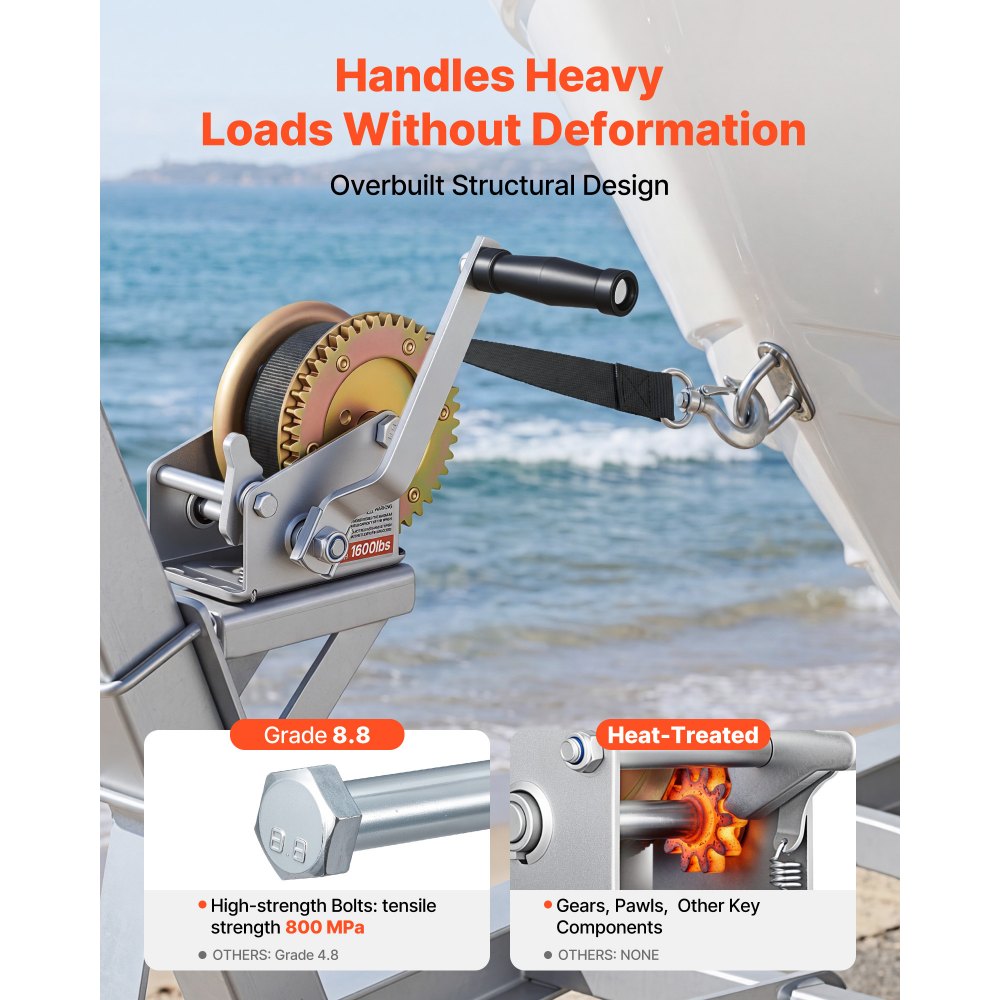 VEVOR Cabrestante Manual Capacidad de Carga 726 kg, Cabrestante para Remolque de Barco con Manivela, Trinquete Bidireccional de 3 Posiciones Relación de Engranajes 4 a 1 para Motos Acuáticas Lanchas