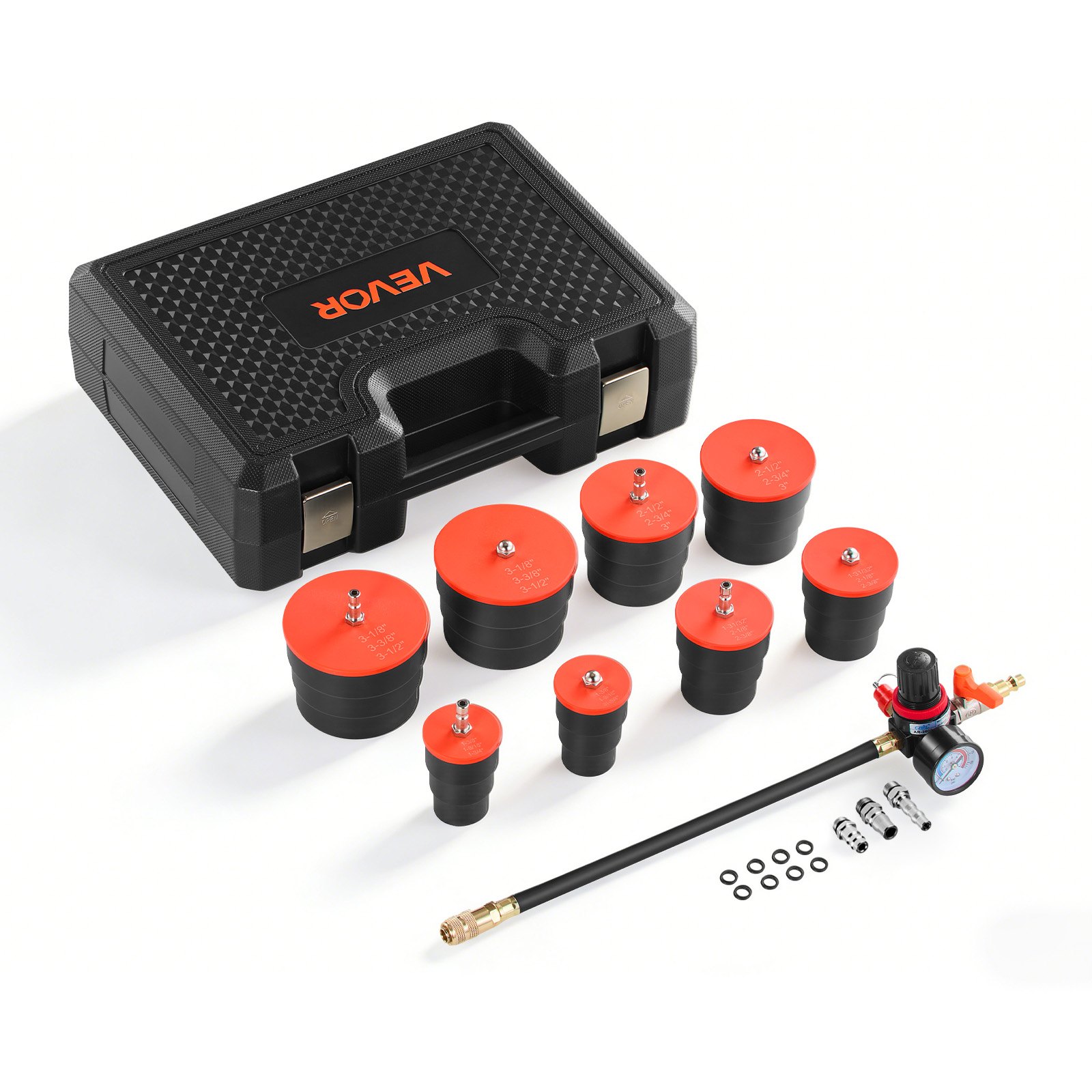 VEVOR Kit de Prueba de Fugas de Turbocompresor, Rango de Manómetro de Válvula de 0 a 80 PSI, Juego de Comprobadores de Fugas para Sistemas Turbo con 4 Pares de Acopladores y Conexiones de Aire