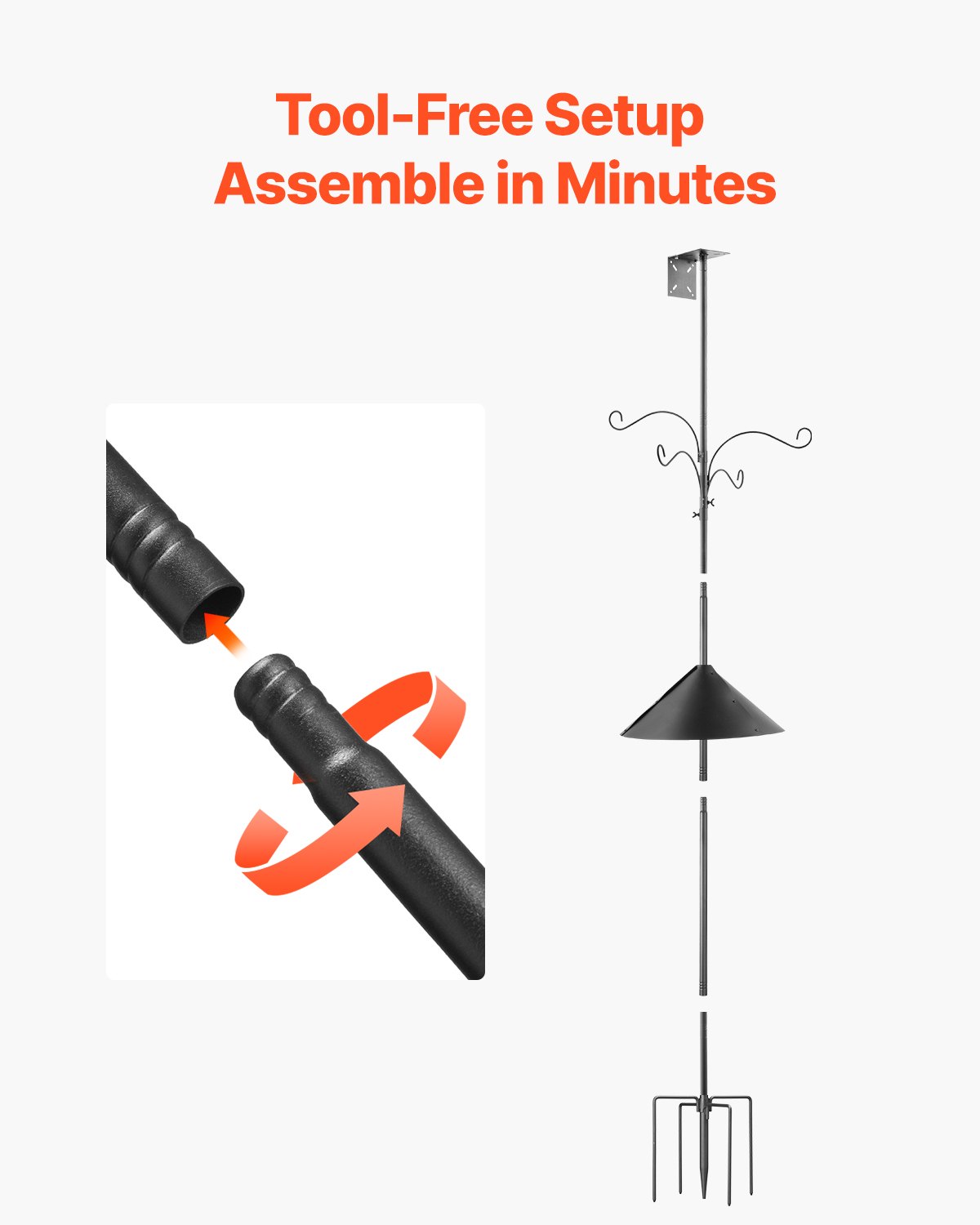 VEVOR Bird Feeding Station Pole with 4 Hooks, 237 cm Wild Bird Food Dispenser Hanging Set, Feeding Station with Squirrel Protection, Stand for Hanging Bird Feeder